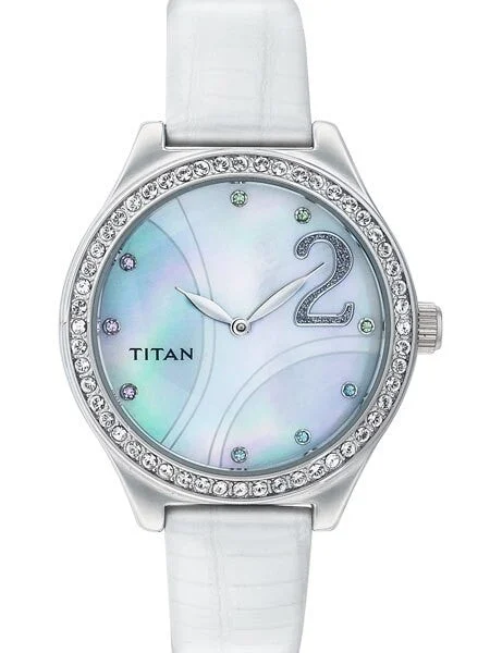 Titan Raga, Blue MOP Dial Quartz Watch with Swarovski Crystal Bezel #9744SL03 kol saati