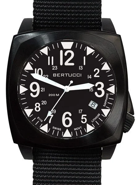Bertucci Ballista 44mm Black Ion Field Watch with a Dome Sapphire Crystal #13600 kol saati