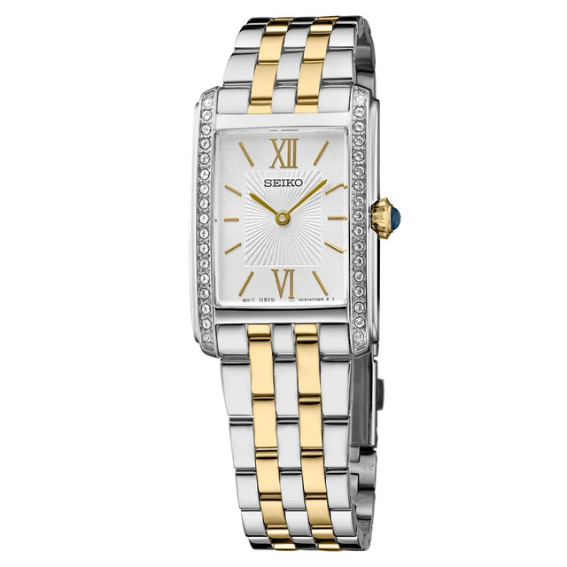 Seiko Rectangular Case Two-Tone Dress Watch #SWR093 kol saati