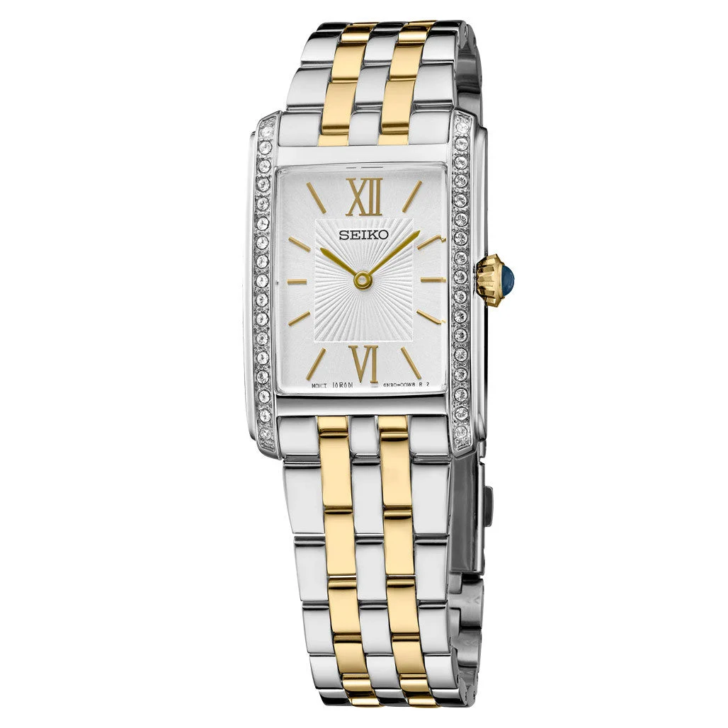 Seiko Rectangular Case Two-Tone Dress Watch #SWR093 kol saati