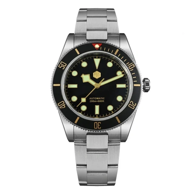 San Martin Automatic Watch SN008G-D 圣马丁-SN0008G-D - 黑面-白钉 - 三株钢带 kol saati