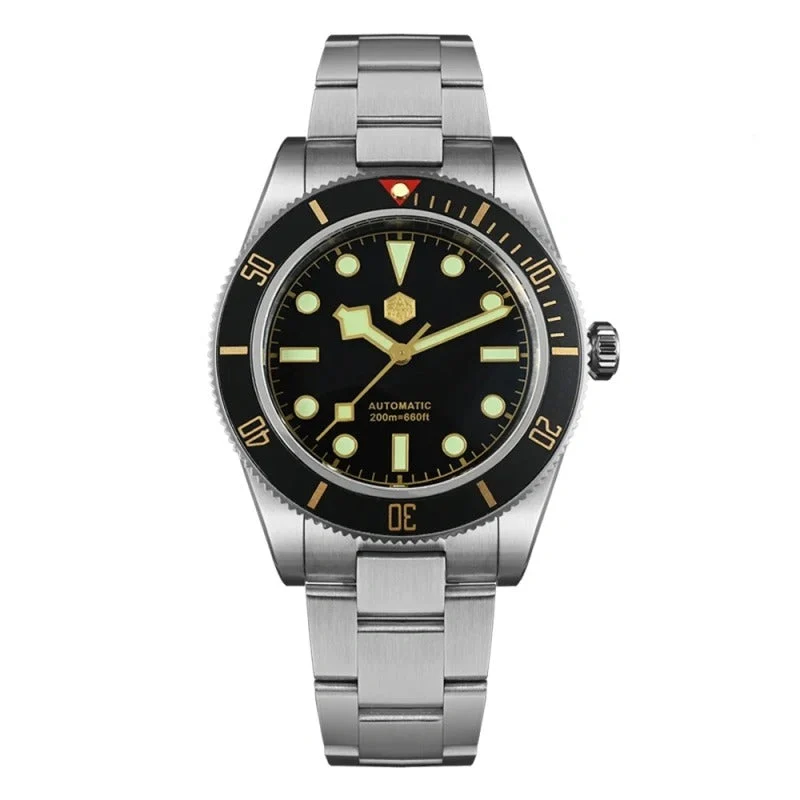 San Martin Automatic Watch SN008G-D 圣马丁-SN0008G-D - 黑面-白钉 - 三株钢带 40 mm kol saati