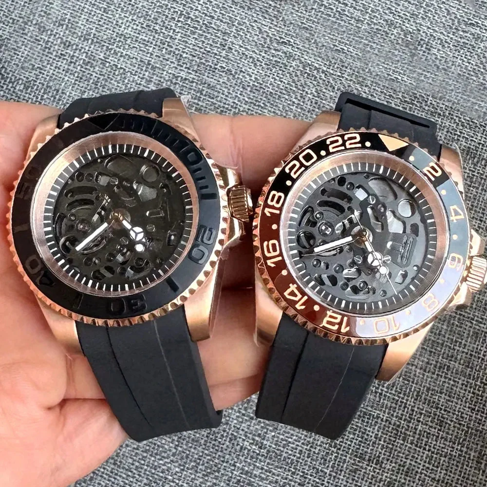 Tandorio Gold / Rose Gold Skeleton Yacht Master Mod 40mm TD601 Japan NH72A Automatic 20bar Sapphire Crystal 120clicks 12000037316577833 40 mm kol saati