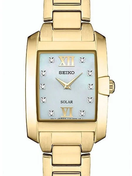 Seiko Solar Dress Watch with 10 Diamond Hour Markers, Mother of Pearl Dial #SUP378 kol saa