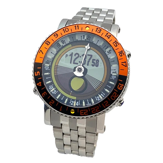 YES Titanium World Time Watch with Orange Accents and Titanium Bracelet #7S-SO-P5 kol saat