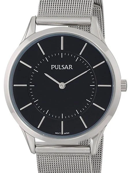 Pulsar Black Dial Quartz Watch with Matching Mesh Bracelet #PTA499X 40 mm kol saati
