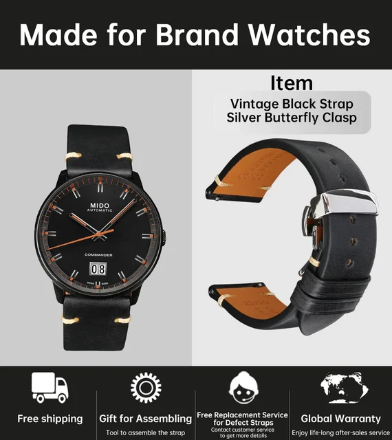 Wristfull High Quality Vintage Oil Wax Leather Watch Band 20mm 22mm 表带-LE01-黑色带扣-20mm kol 
