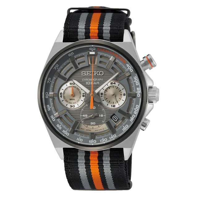 Seiko Quartz Chronograph with 60-minute timer, stop-watch style pusher and a 24-hour sub-d