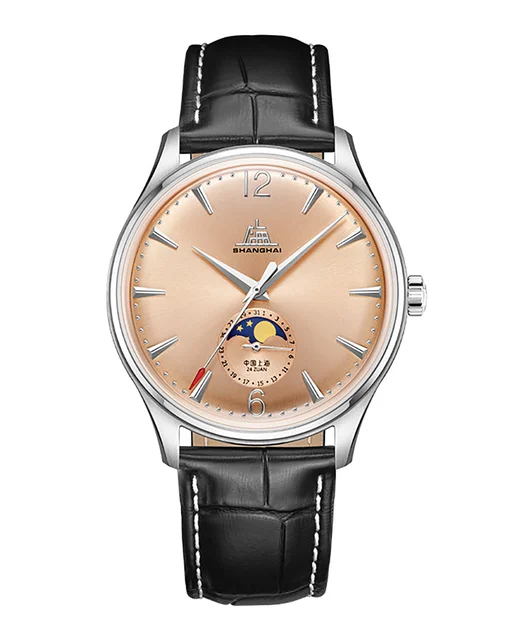 Shanghai Watch Pioneer Moonphase 39mm - Salmon Dial Special kol saati