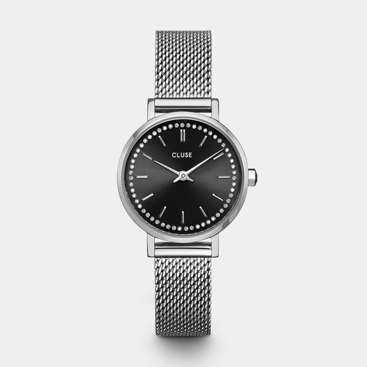 CLUSE Boho Chic Petite Watch Mesh Crystals, Black, Silver Colour CW10502 28 mm kol saati