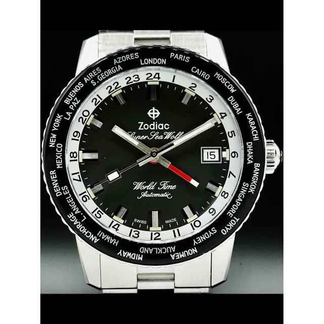 Zodiac Super Sea Wolf World Time GMT Black 210000040834 kol saati