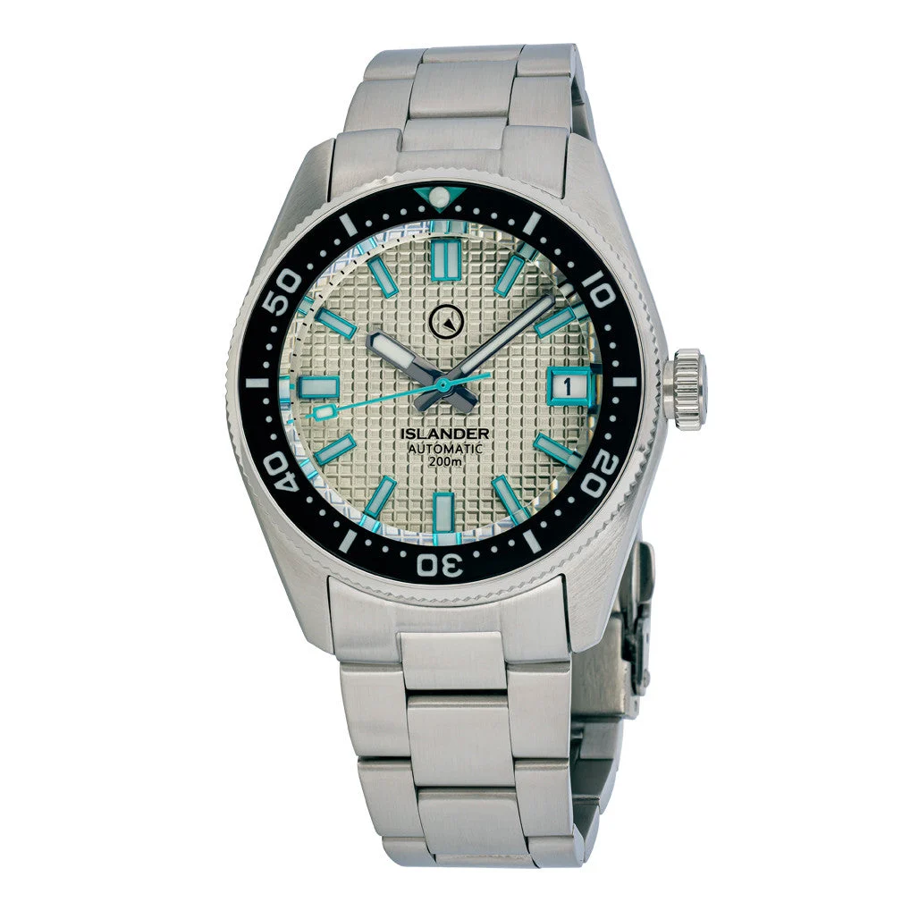 Islander Automatic Dive Watch with Grey Waffle Dial and Blue Accents #ISL-125 38 mm kol saati