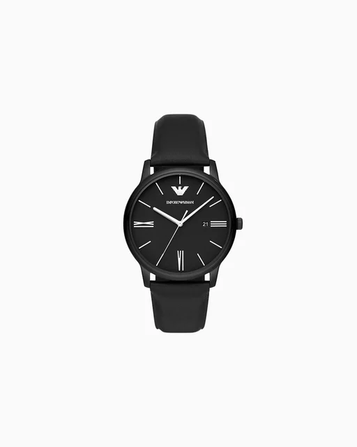 Emporio Armani Three-Hand Date Black Leather Watch AR11573 kol saati