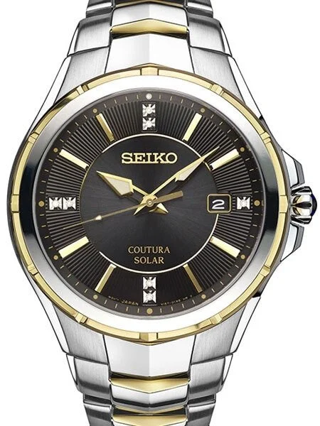 Seiko Coutura Solar Two-Tone Watch with Diamond Accent Markers #SNE444 kol saati