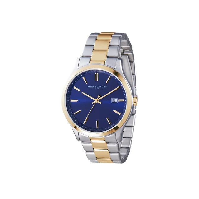 Épinettes Essential Two Tone Gold and Steel Watch with Blue Dial and Metal Links Strap CQI