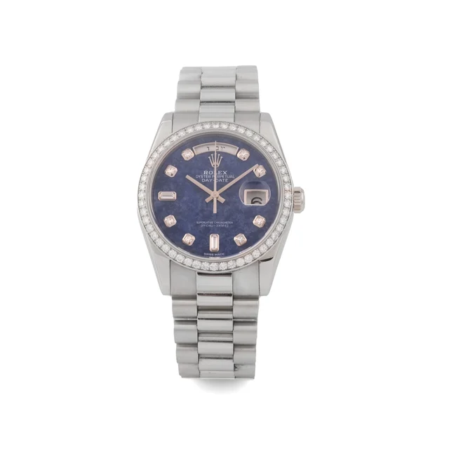 Rolex ROLEX, REF. 118346, DAY-DATE, FACTORY DIAMOND- BEZEL AND INDEXES, PLATINUM kol saati