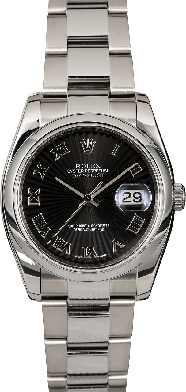 Rolex Datejust 116200 Black Sunbeam 116200BKSBRO 36 mm kol saati
