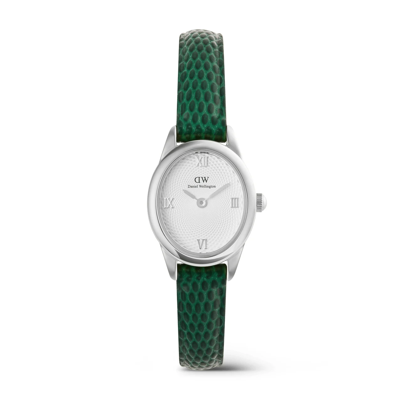 DANIEL WELLINGTON Ophelia Mini Green Lizard White Guilloché Silver DW00100889 kol saati
