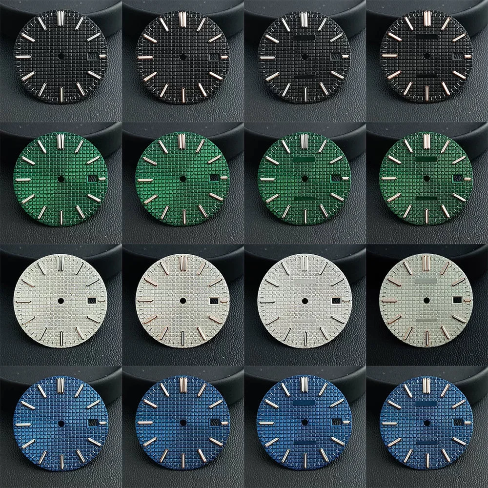 Tandorio Waffle Watch Dial no logo Sterile Green luminous for NH35/NH36 custom logo Available Prx 5892789334470 31.8 mm kol saati