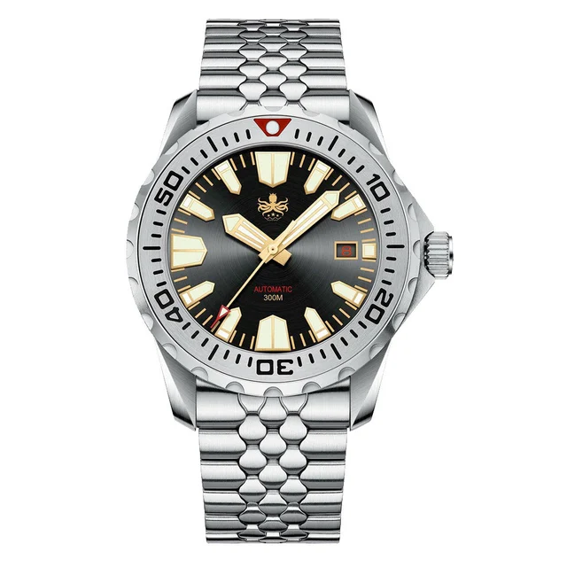 Phoibos Kraken 300 Meter Automatic Dive Watch with Sunray Black and Gold Dial #PY033D kol