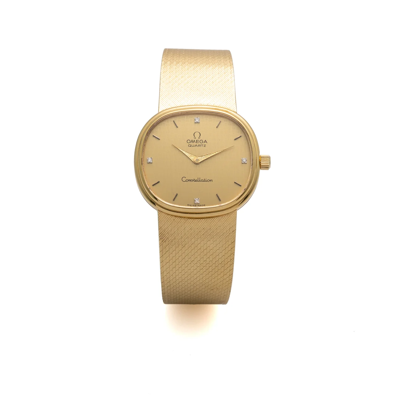 OMEGA Ref. 8383, quartz, gold colour dial, integrated bracelet; “Constellation”; 18K yellow gold and diamonds kol saati