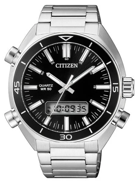Citizen Quartz Chronograph Alarm Watch with Analog-Digital Display #JM5460-51E 43 mm kol saati