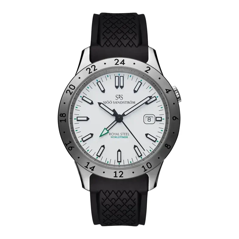 Sjöö Sandström Royal Steel Worldtimer Royal Steel Worldtimer SS-1836-WT White / Rubber 41 mm kol saati