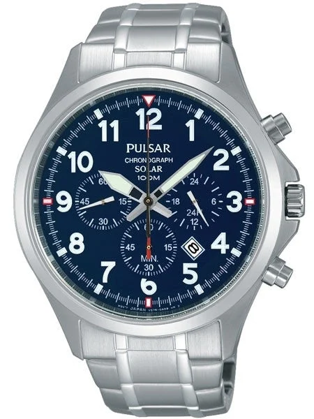Pulsar Solar Quartz Chronograph Watch with Stopwatch and 24-Hour Sub-Dial #PX5037 kol saat