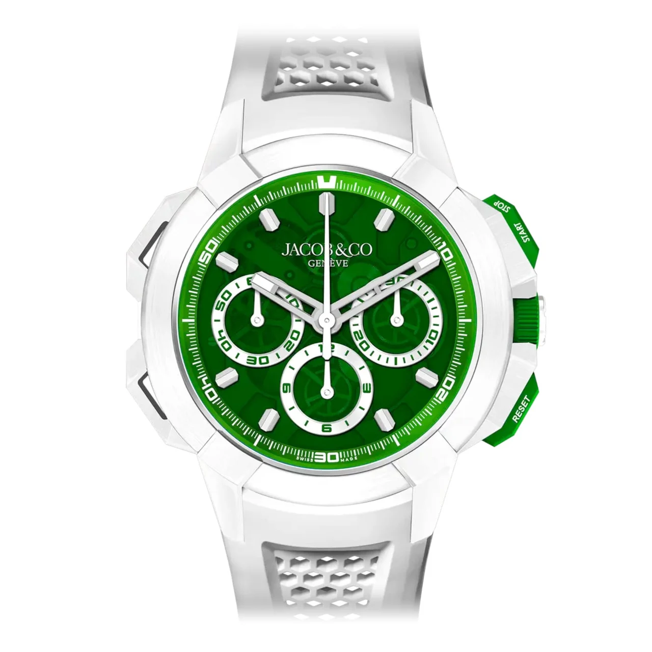 Jacob & Co. Jacob & Co. Epic X Chrono 44mm Tri-Compax White Ceramic Green Dial EC440.95.AA.AA.BBRUA 44 mm kol saati