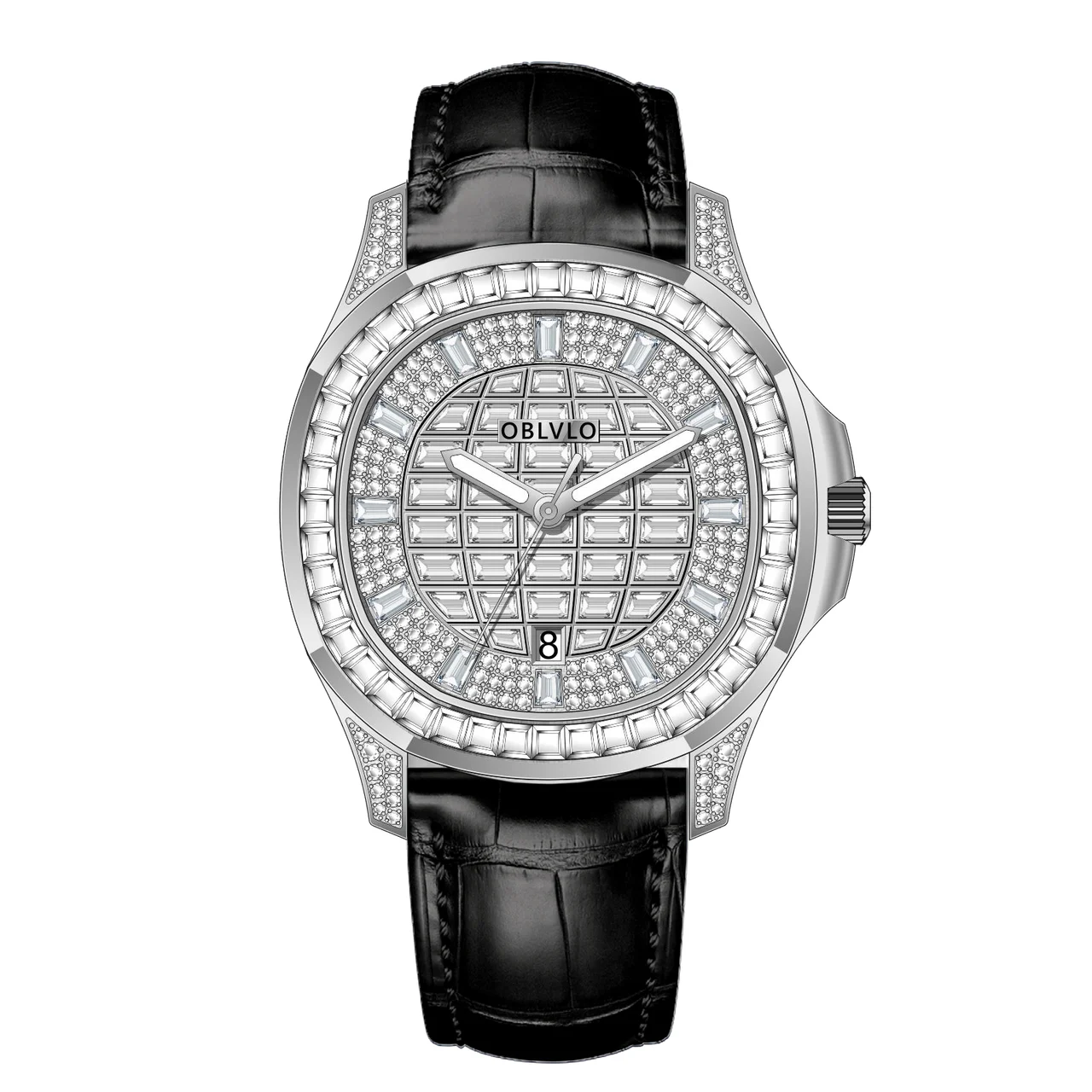 OBLVLO Leather Strap ,White Dial FM-DSL-YWBL FM Series,40mm,Black Leather Strap ,White Dial FM-DSL-YWBL 40 mm kol saati