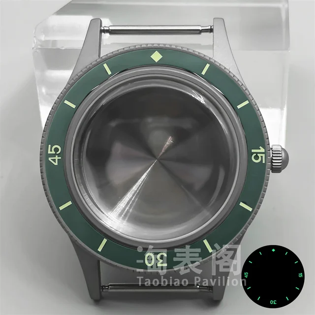 Tandorio titanium-coated Fifty Fathoms Watch Case Luminous Bezel Domed Sapphire for NH35 3