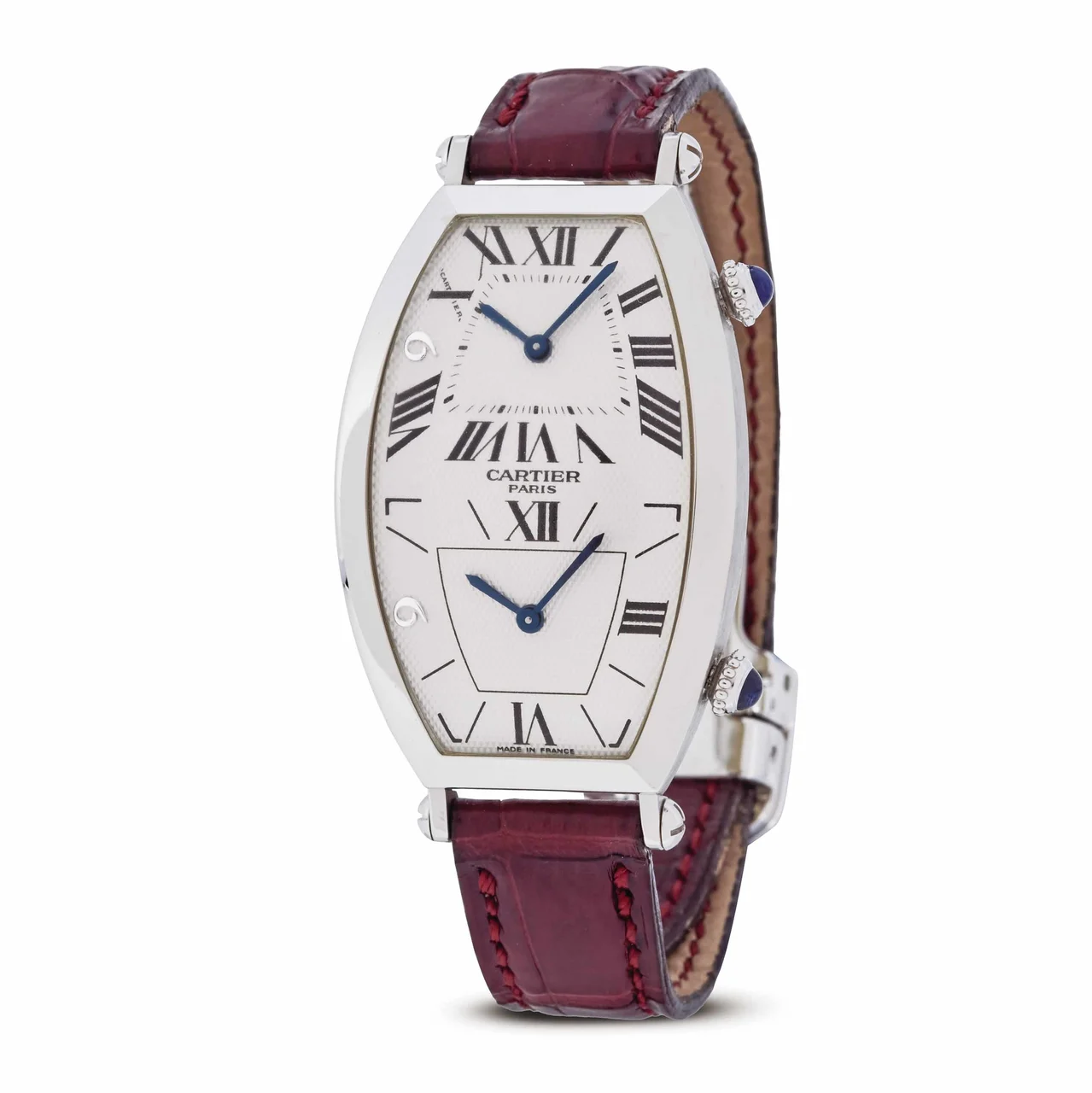 Cartier CARTIER, REF. 2487, TONNEAU DUAL TIME, MACAU 1999, LIMITED EDITION 42/99, PLATINUM kol saati
