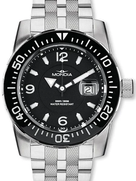 Mondia Wave Swiss Quartz 300 Meter Dive Watch with a Ceramic Bezel #1-690-1 44 mm kol saati