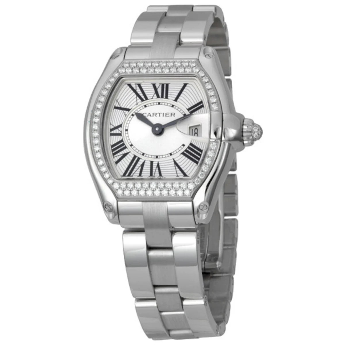 Cartier Roadster WE5002X2 Silver Dial Diamond Bezel White Go 37 mm kol saati