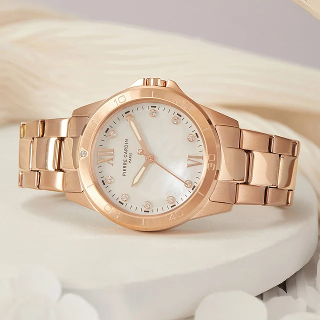 Observatoire Éclat ’ Watch - Rose Gold Case with White Mother of Pearl Look Dial and Cryst