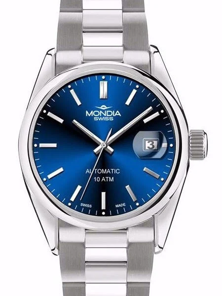 Mondia Swiss Automatic Watch with Vibrant Blue Dial #MS-212-SS-04BL-OCM 40 mm kol saati