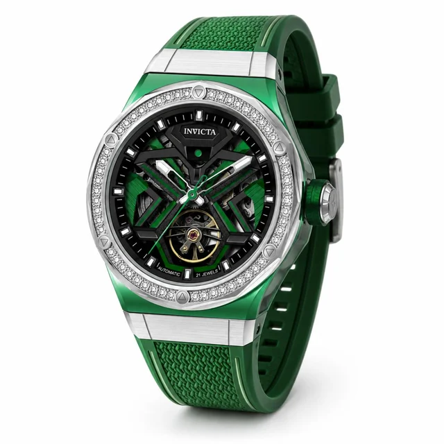 Invicta Objet D Art Diamond Automatic Watch - 45mm, Green with Interchangeable Strap (7012