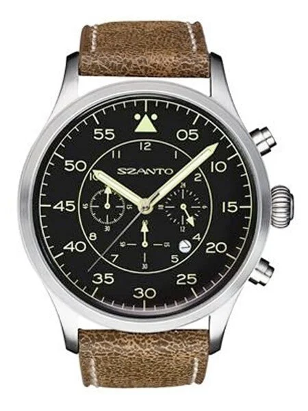 Szanto Stainless Steel Vintage Inspired Chronograph Watch, 24-Hr Sub-Dial #2602 kol saati