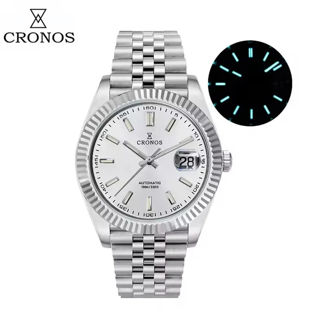 Cronos Watch Store Cronos 40mm DJ Homage Sub Diver Watches L6046M 克诺时-L6046-PT机芯-银白面-五铢钢带