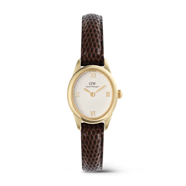 DANIEL WELLINGTON Ophelia Mini Dark Brown Lizard White Guilloché Gold DW00100891 kol saati