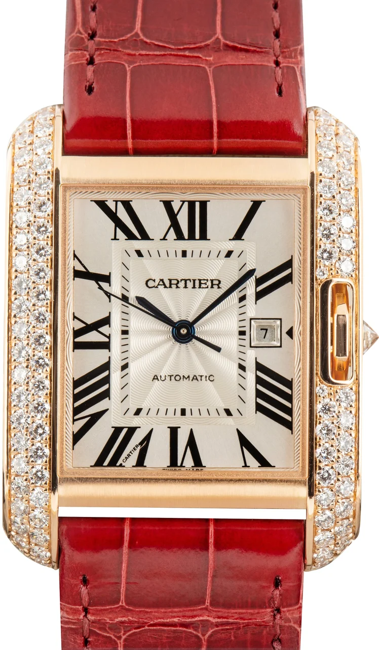 Cartier Tank Anglaise Ref WT100016 18k Rose Gold Diamond Case 30 mm kol saati