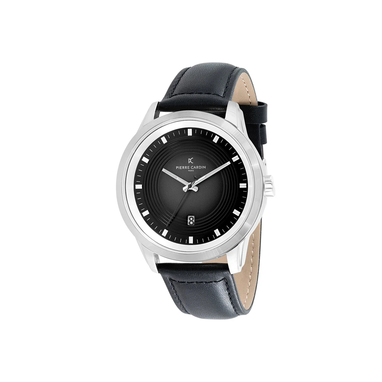 LES HALLES Black Dial Silver Watch with Black Leather Strap CCP.5019 45 mm kol saati