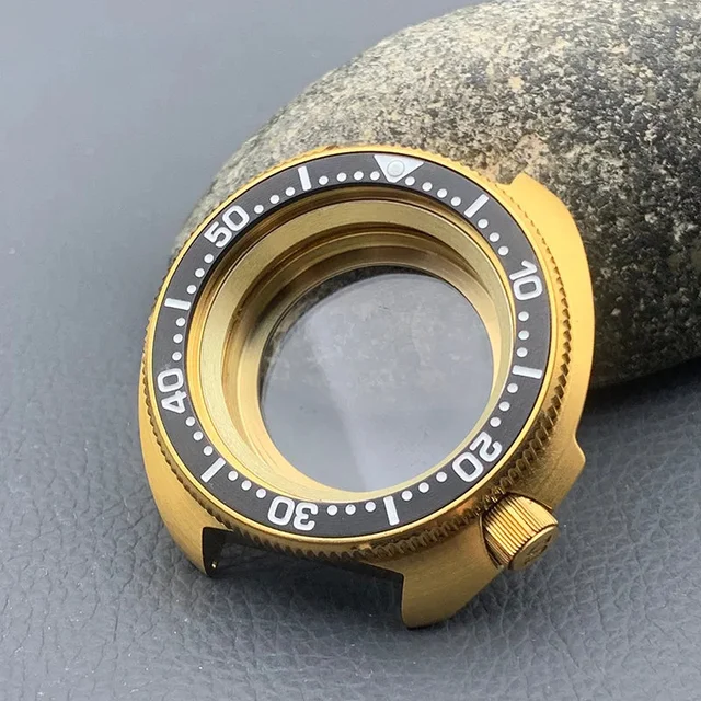 Tandorio PVD Gold Turtle Abalone Watch Case 6105 6309 Crown at 4.1 Fit NH35 NH36 Movement 