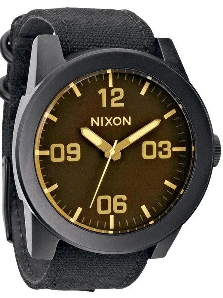 Nixon Corporal Quartz Watch with Black PVD Case and Orange Tinted Crystal #A243-1354 kol s