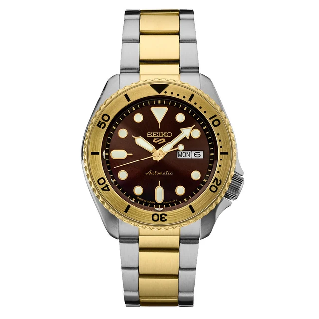 Seiko Sports Automatic Watch with Brown Dial and Two-Tone Case #SRPK24 kol saati