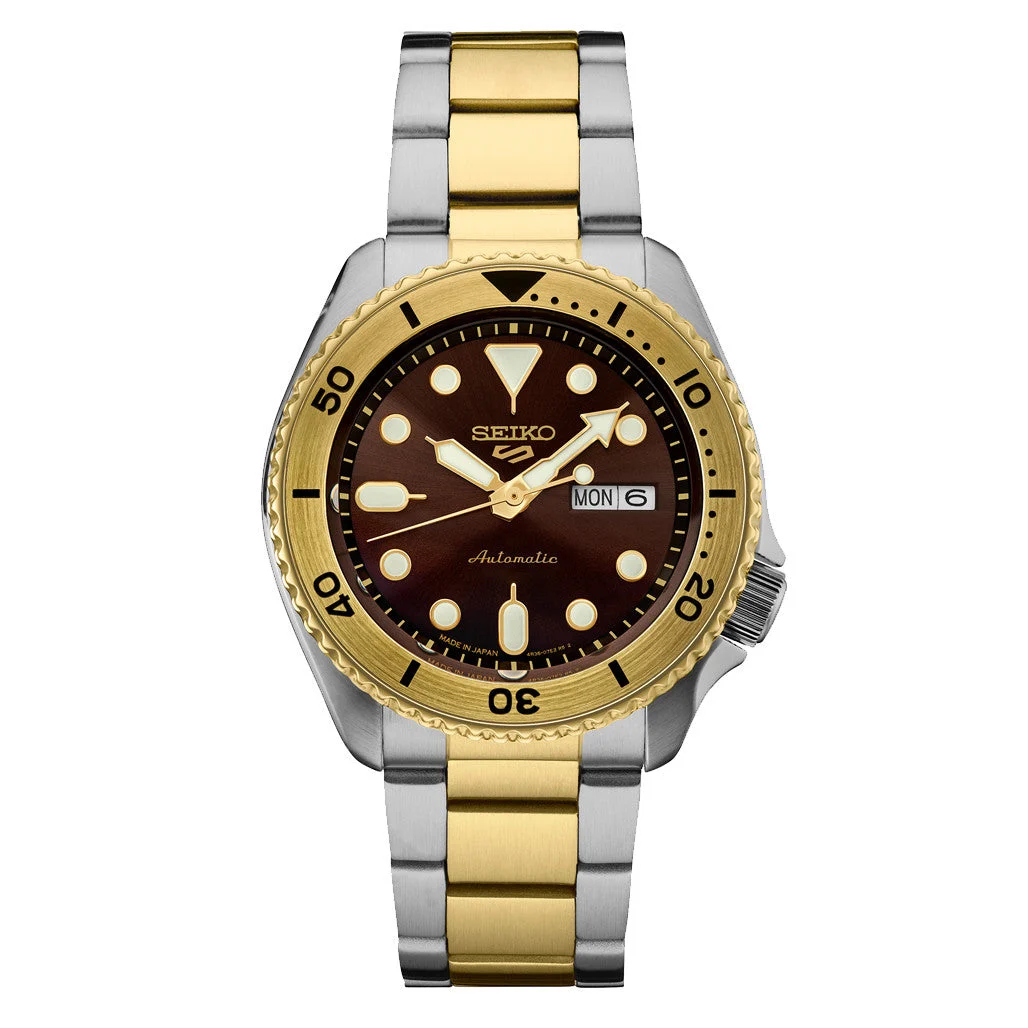 Seiko Sports Automatic Watch with Brown Dial and Two-Tone Case #SRPK24 kol saati
