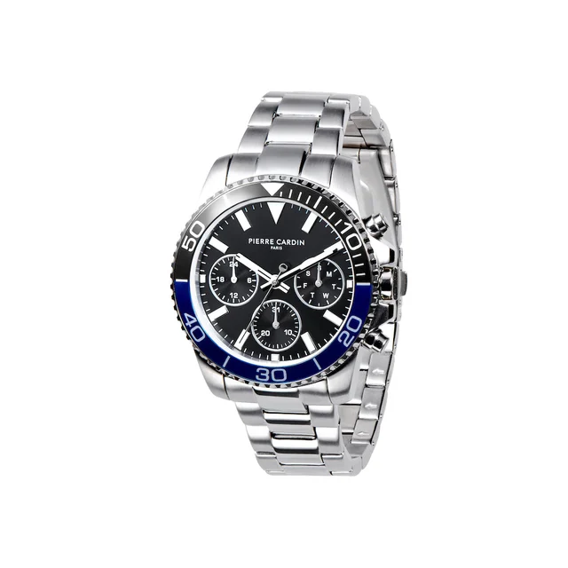 NATION Posh Multifunction watch with Black Dial and Blue Black bezel with a Metal Links St