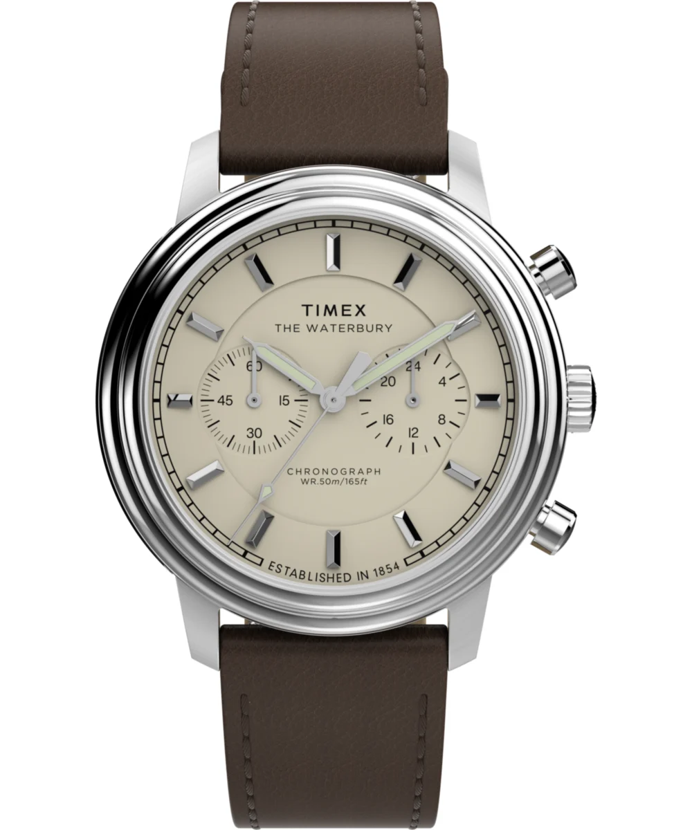 Timex Waterbury Metropolitan Chronograph 41mm Leather Strap Watch TW2Y23500 41 mm kol saati