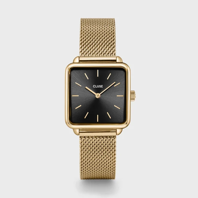 CLUSE Tétragone Watch Mesh, Black, Gold Colour CW10308 kol saati