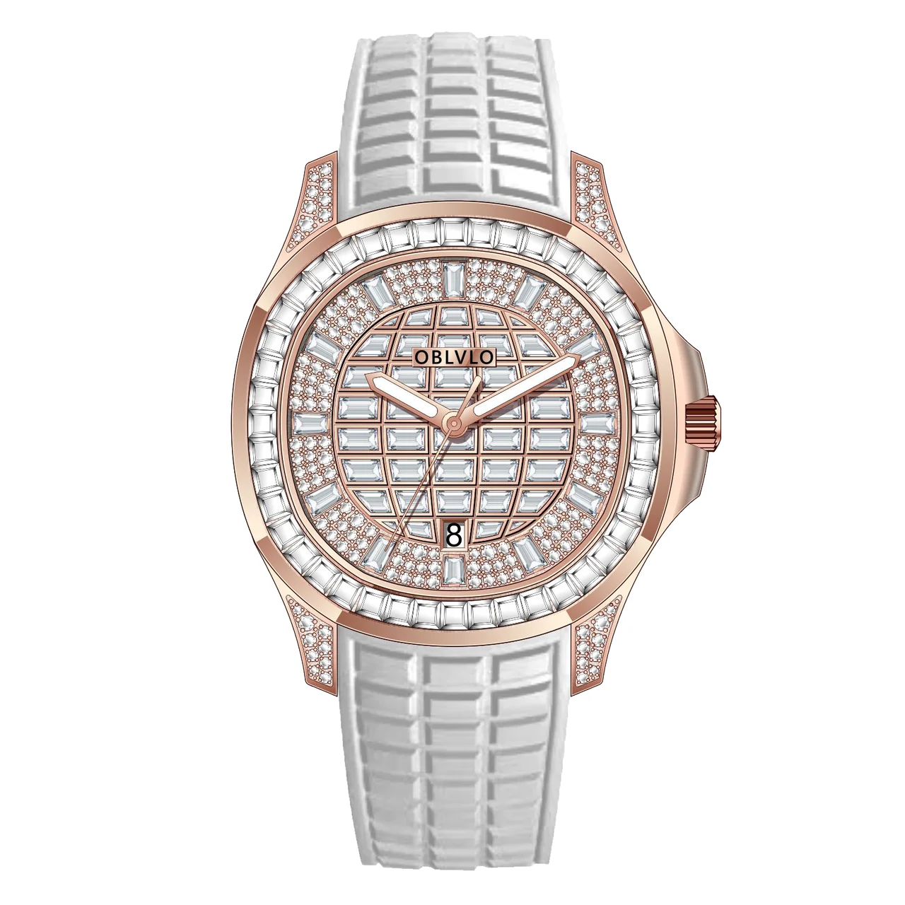 OBLVLO Rubber Strap ,Rose gold and white gradi FM Series,40mm,White Rubber Strap ,Rose gold and white gradi 40 mm kol saati